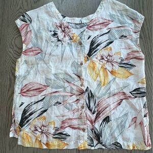 Multicolor Tropical Linen Sleeveless Blouse